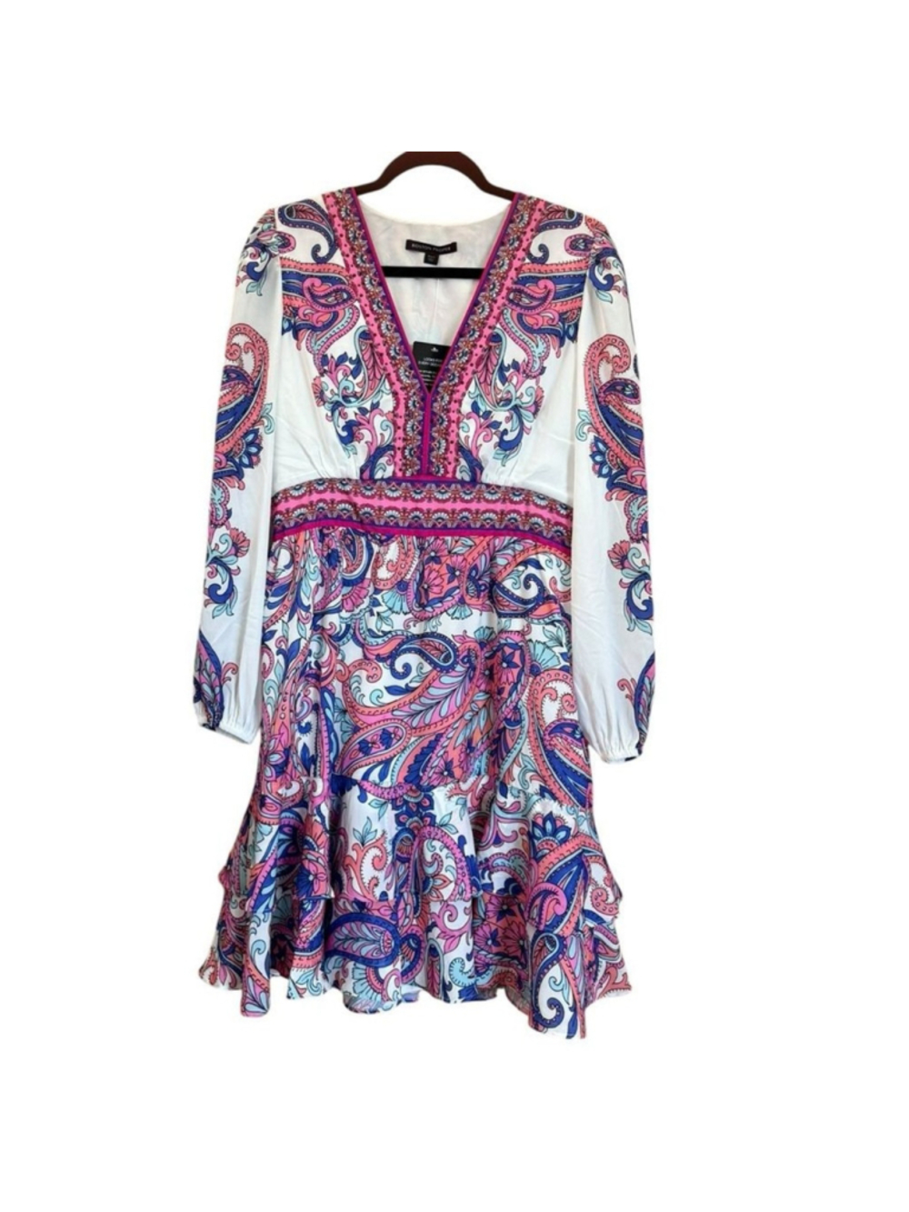 NWT Boston Proper Print Embellished A Line Ruffle Flounce Dress Pop of Paisley - Picture 2 of 8